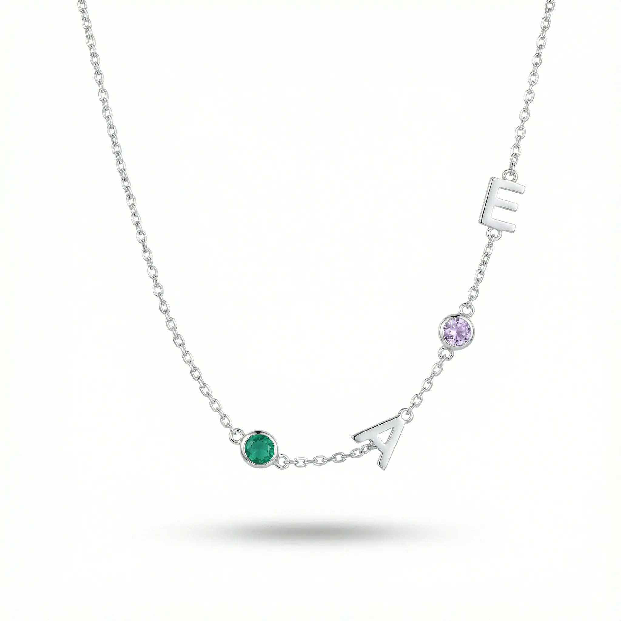 Birthstone Letter Side Necklace