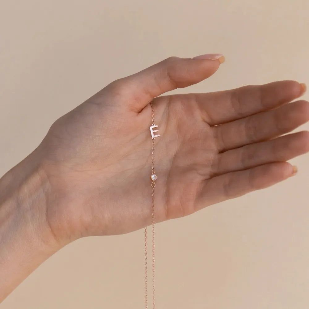 Birthstone Letter Side Necklace