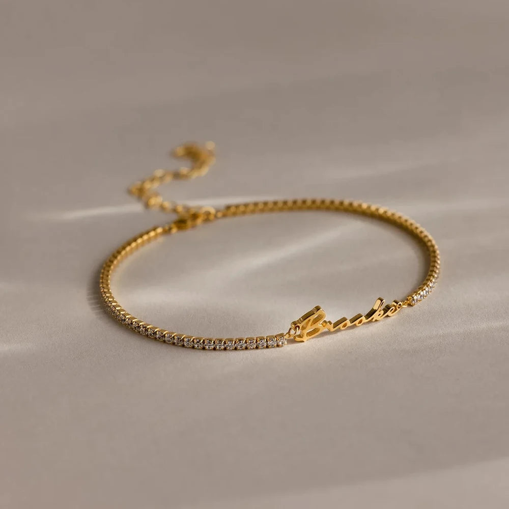 Custom Name Bracelet with Zirconia Stones