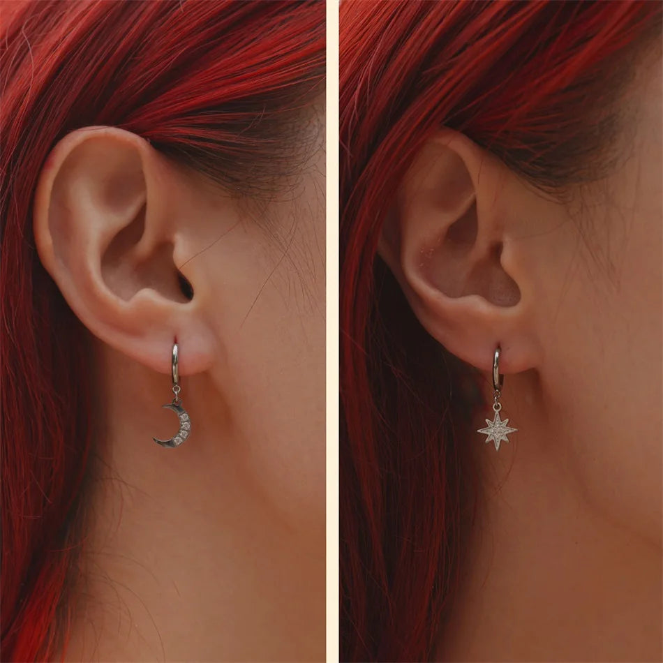 Pendientes de aro con luna y estrella celestiales