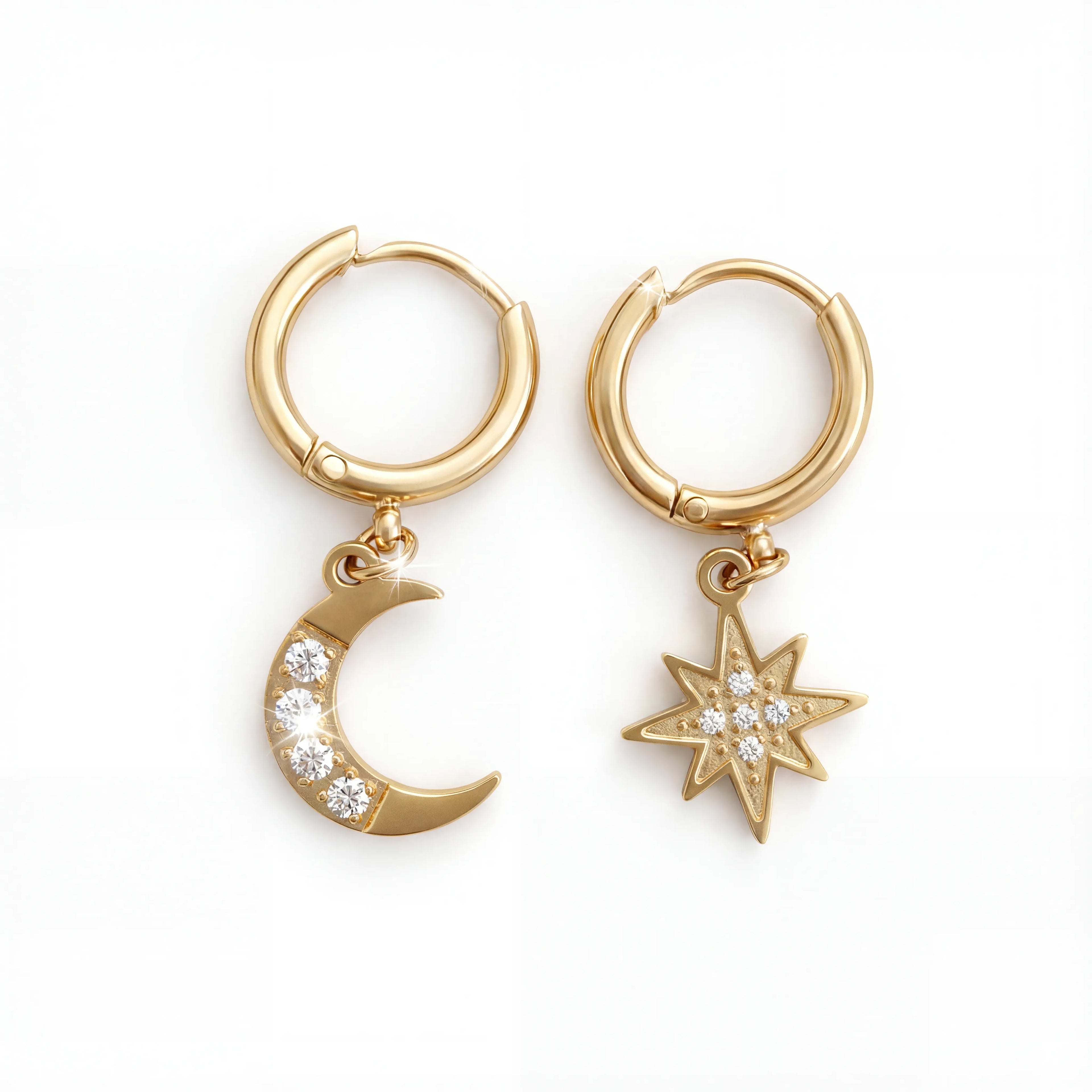 Pendientes de aro con luna y estrella celestiales